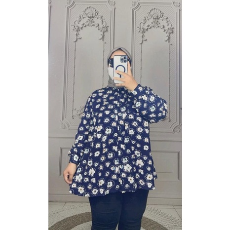 KEMEJA OVERSIZE MOTIF RAYON PRINT LEMBUT LD 120 JUMBO