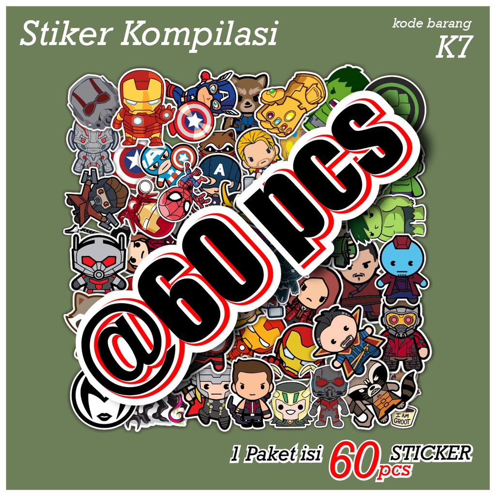 60 PCS STICKER KARTUN SUPERHERO SUPERMAN KAPTEN AMERIKA THOR HULK LUCU AESTHETIC STIKER ANTI AIR UNTUK CASE TUMBLER LAPTOP KOPER HP SCRAPBOOK - K7