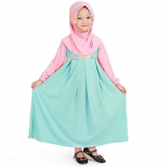 TERBARU Baju Muslim Gamis Anak Perempuan || Warna Mint Peach