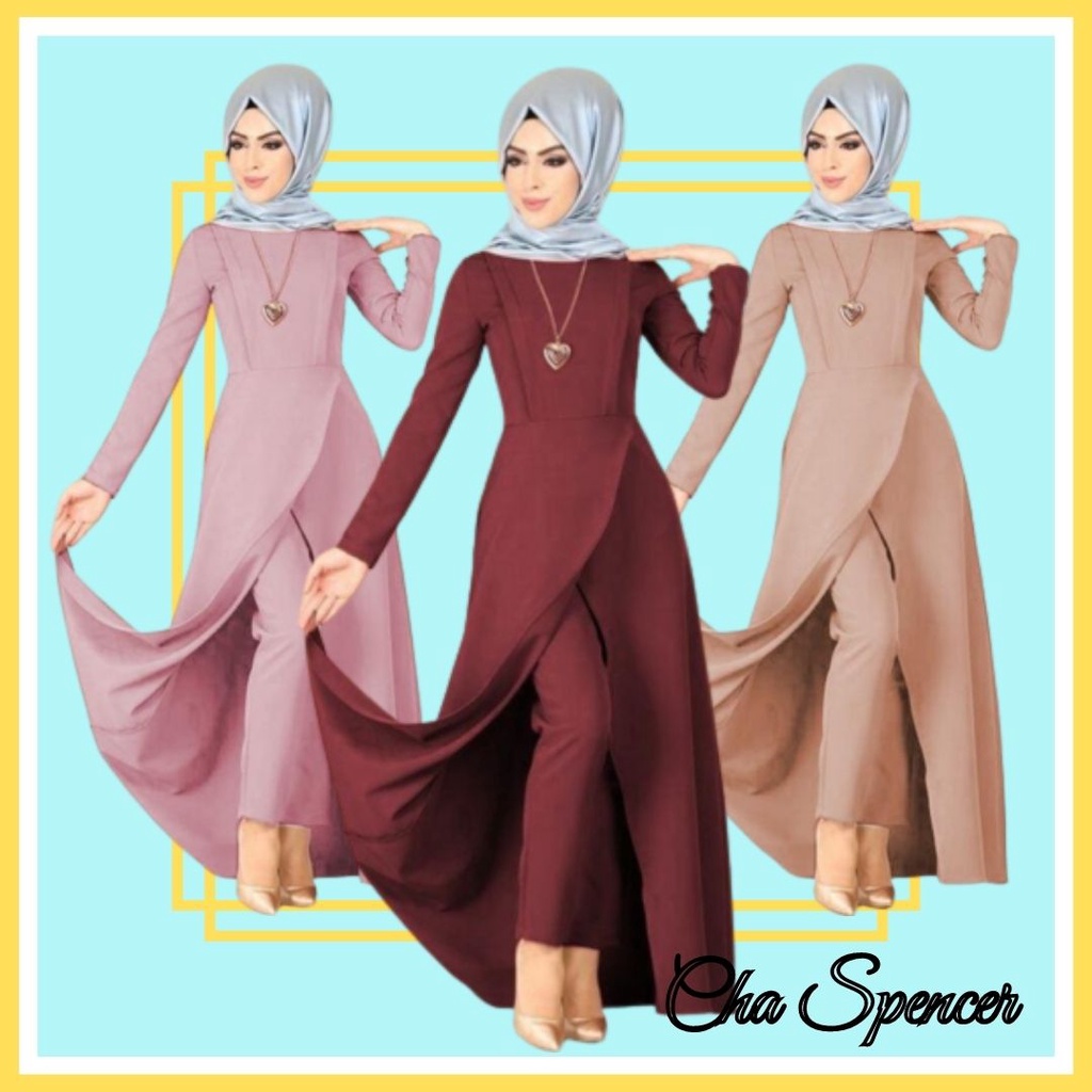 Baju Setelan Celana Long Tunik Wanita Muslim Dewasa Jumbo Pesta Kondangan Elegan Trend Kekinian Mode
