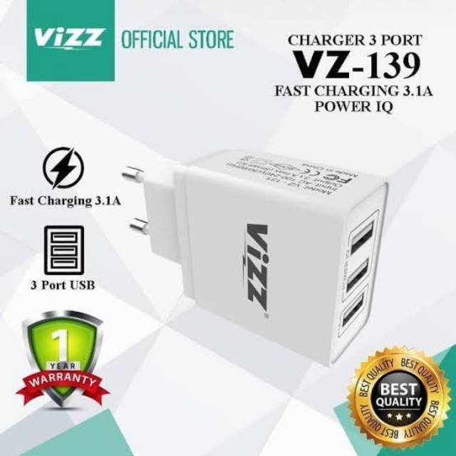 Charger Vizz VZ139 3USB Fast Charger 3,1A Original Vizz