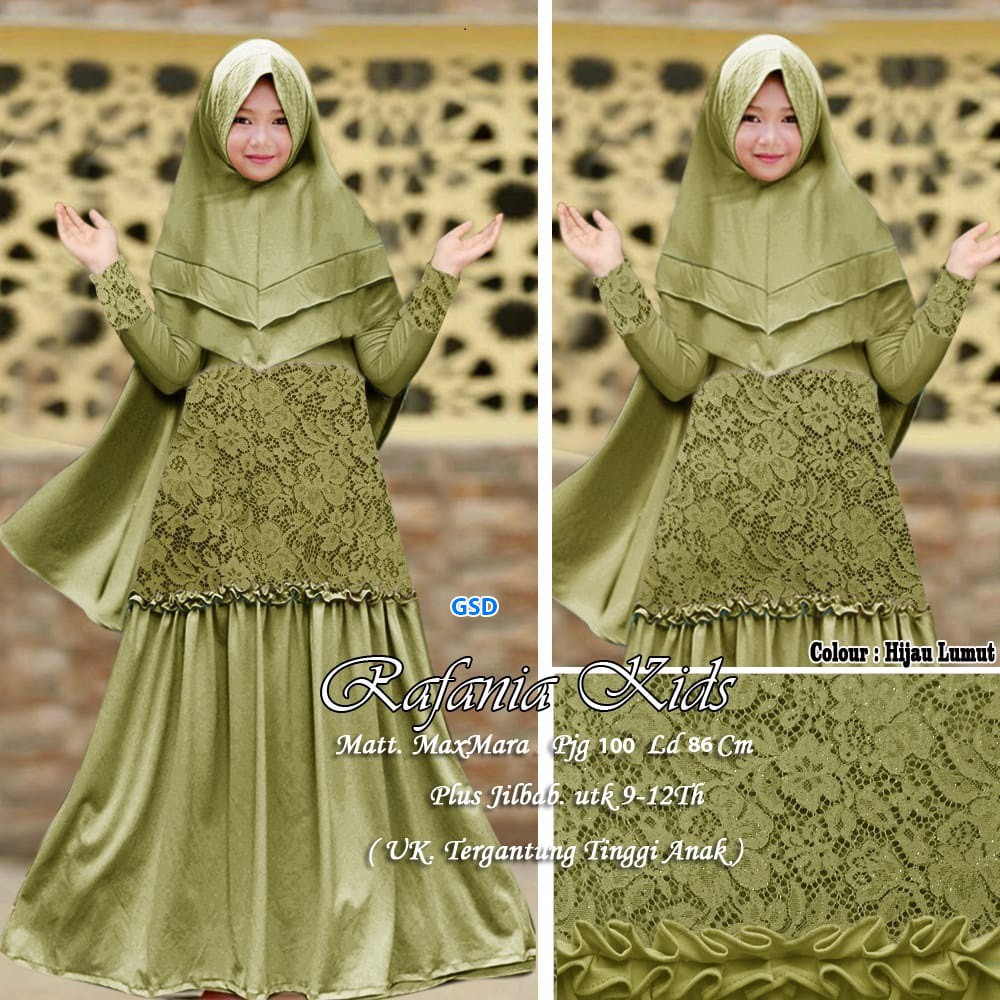 Baju Muslim Anak model mermaid / Syar'i Gamis Plus hijab anak / fashion Muslim / Syar'i Rafania ANAK