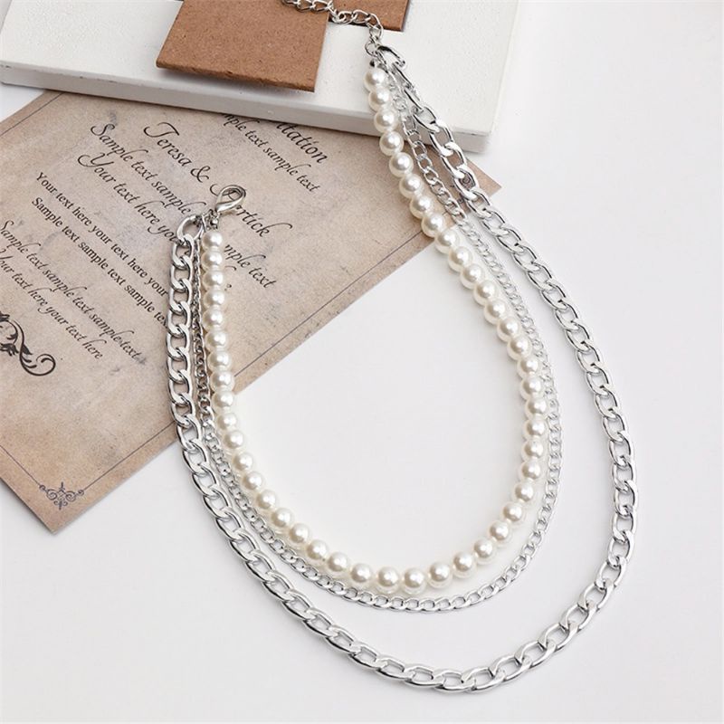 Kalung Rantai Korea Triple Layer Susun Mutiara Korean Pearl Multilayer Necklace Kalung Susun Tumpuk