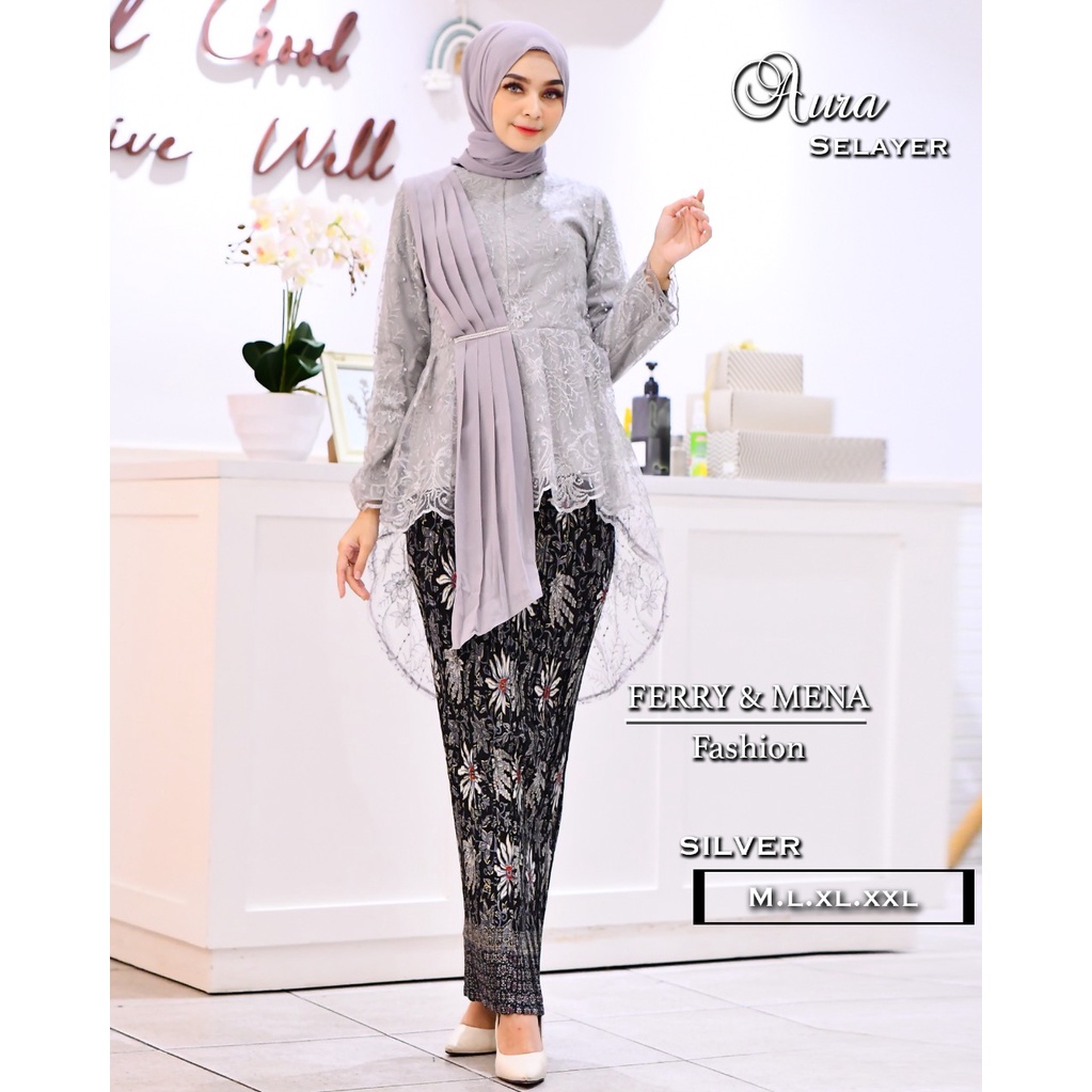 FER> BAJU KEBAYA AURA SELENDANG / BAJU KEBAYA MODERN /BLOUSE KEBAYA TERLARIS - KEBAYA MODEL KEKINIAN-SILVER