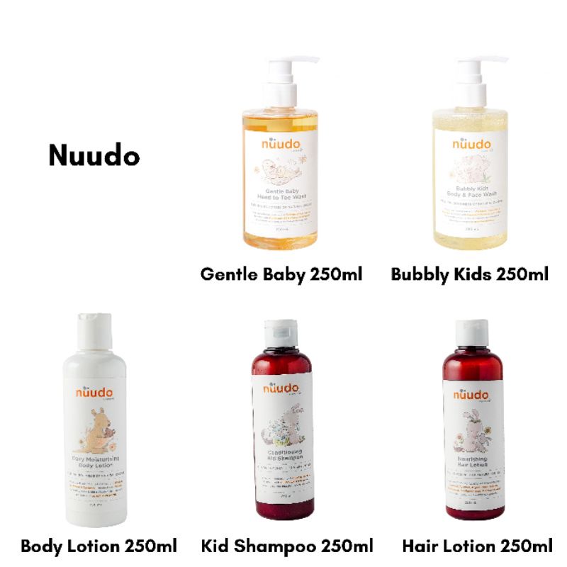 Nuudo Body Lotion / Kid Shampoo / Hair Lotion / Gentle Baby Head to Toe Wash / Bubbly Kids Body to Face Wash 250ml