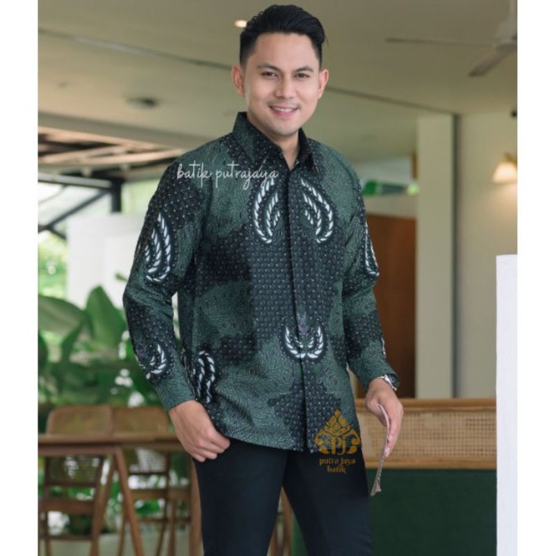 Baju Batik Pria Lengan Panjang KANDAS Premium Slim Fit Furing Adem Modern Casual Kemeja Formal Acara Wisuda kondangan Batik Kekinian Outfit Tunangan Lamaran Nikahan Seragaman Hijau Cowok S M L XL XXL Terbaru Terlaris Katun Halus Adem Tebal Original Asli