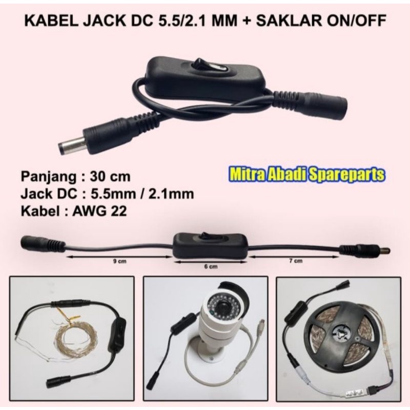Saklar on / off DC 12V jack female male pompa , lampu led , elektronik