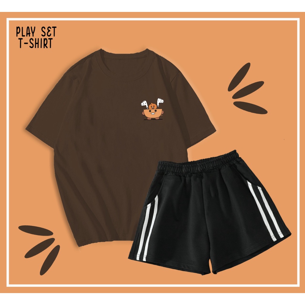 T-SHIRT / KAOS / TUMBLR TEE SET CELANA SANTAI MOTIF BT21 / KADO / ARMY