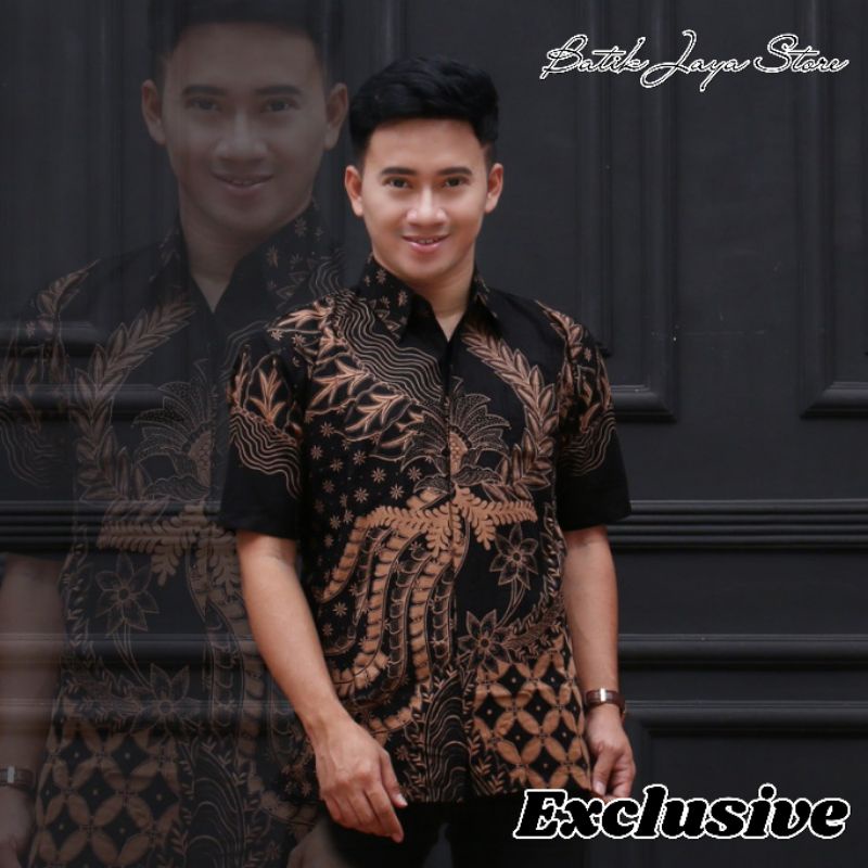 0022 Zahira Batik HRB026 Kenongo Hem Kemeja Batik Pria Lengan Pendek  Katun Primis Halus M L XL