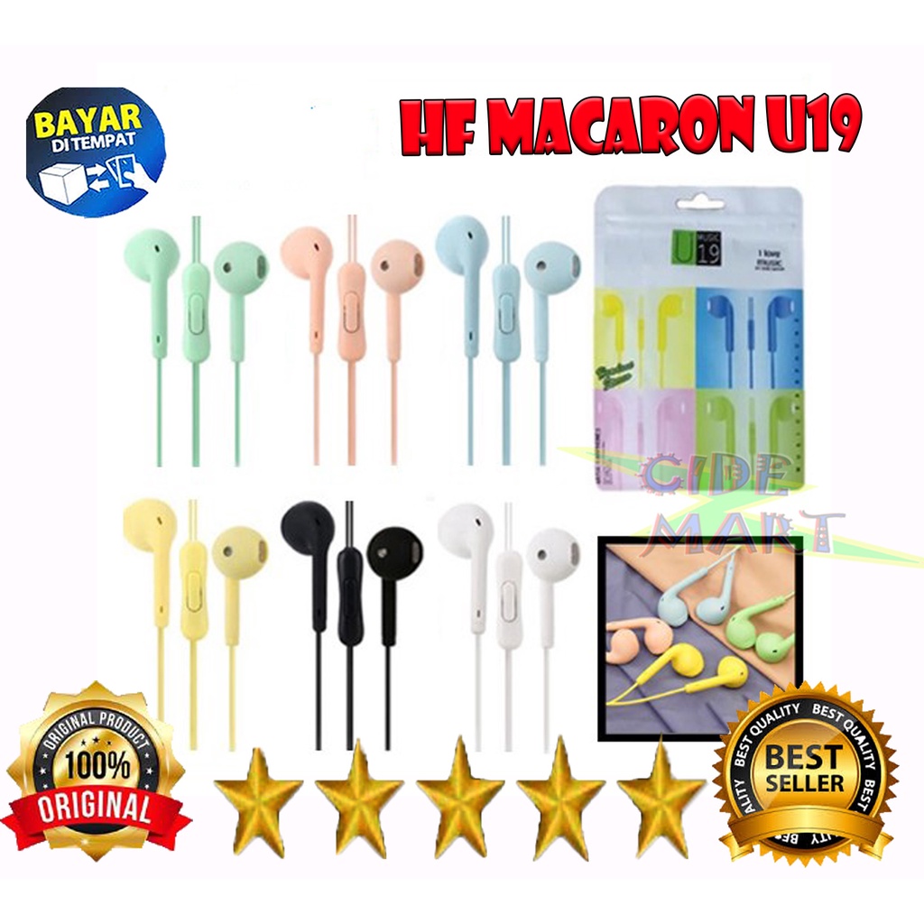 Headset / Handsfree U19 Macaron Hifi Extra Bass Mate Colorfull Earphone Jack 3.5mm With Mic