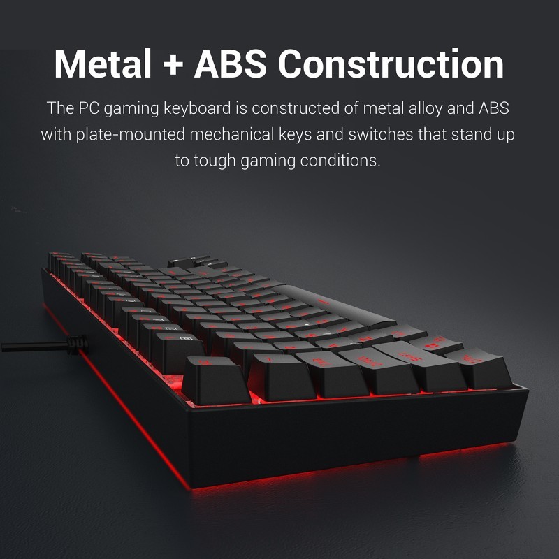 Keyboard Gaming Mechanical Redragon wired usb 2.0 gold multimedia tkl 87 key red backlit Kumara k552