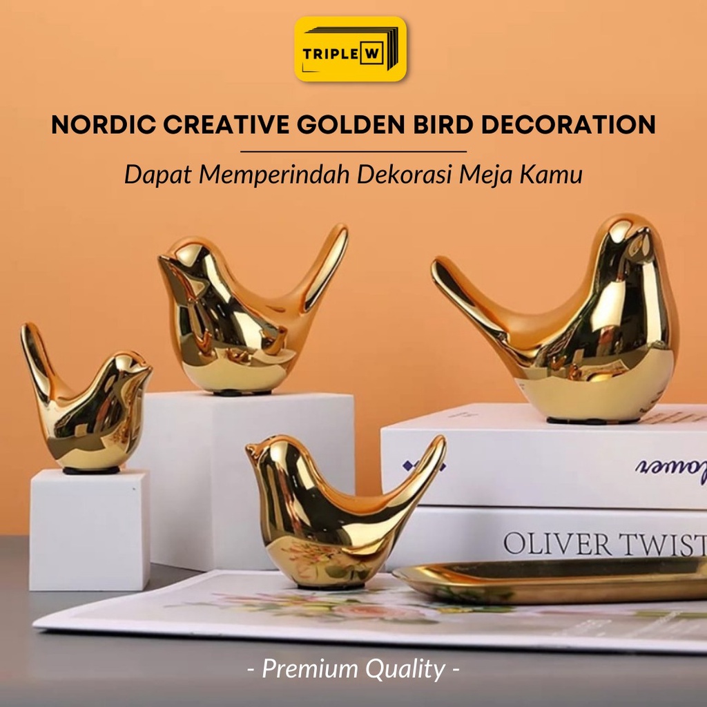 Triple W Pajangan Hiasan Meja Burung Emas Golden Bird Ornament Premium