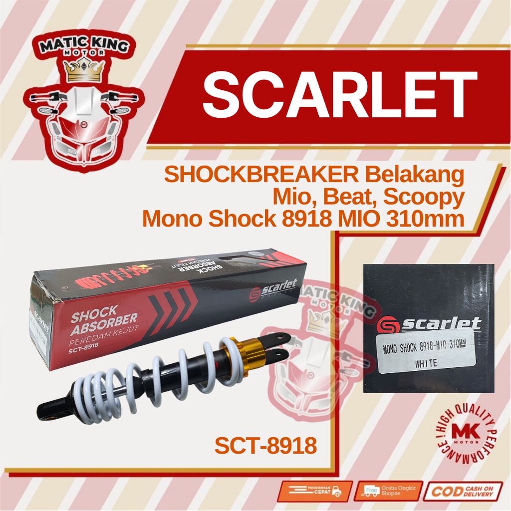 Mono Shockbreaker shock belakang Mio Sporty Smile M3 S Z Freego Gear Fino Soul GT 110 115 SCT-8918 310mm WHITE Scarlet Racing