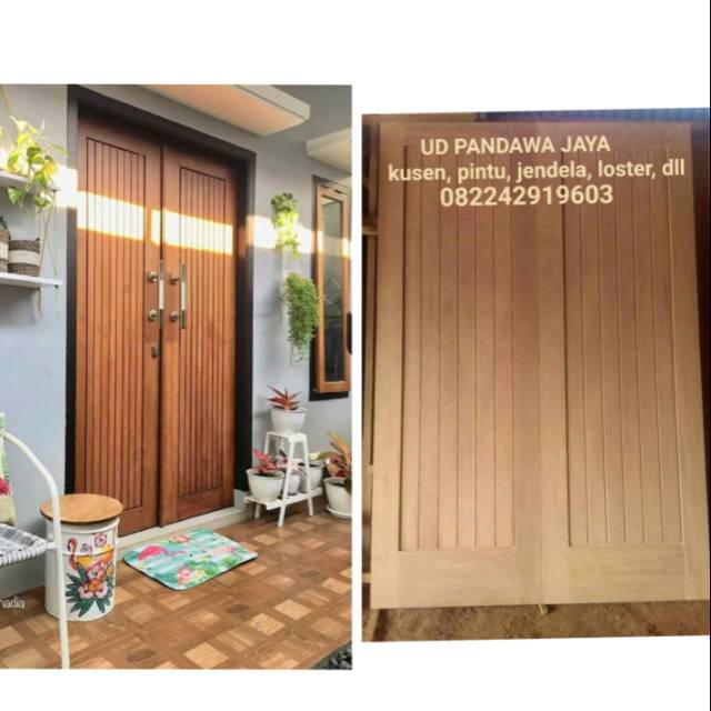 pintu utama minimalis kayu kamper (2 pintu) + kusen kamper