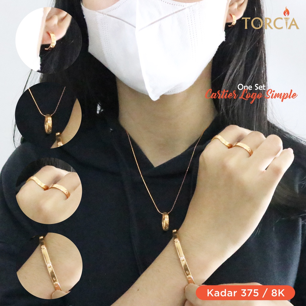 One Set Emas Asli Kadar 375 Logo Brand Simple Torcia