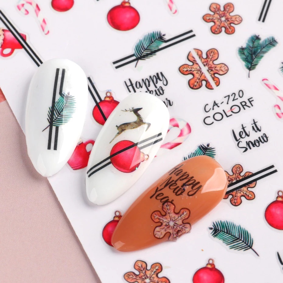 Stiker Nail Art 3D Motif Natal / Rusa / Snowflake Untuk Dekorasi Manicure DIY