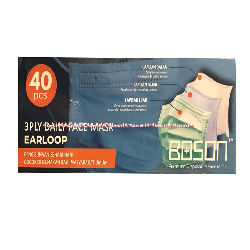 Boson 3 ply Daily Face Earloop 40pcs Masker Harian Sehari hari 3lapis