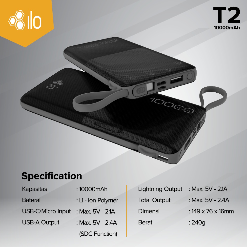 Hippo ILO Powerbank T2 10000mAh 2.4A Fast Charging Quick Charge Power Bank 10000 mAh Original Ori