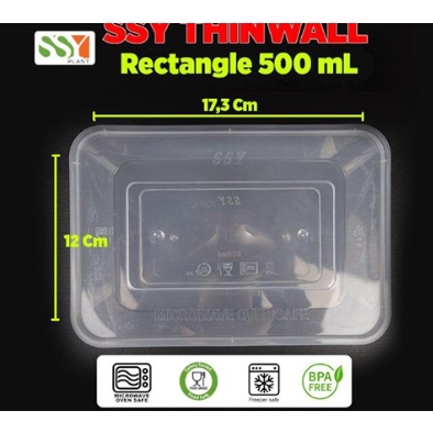 10 Pcs Thinwall Rectangle 500 ml Kotak Makan Plastik Thin Wall