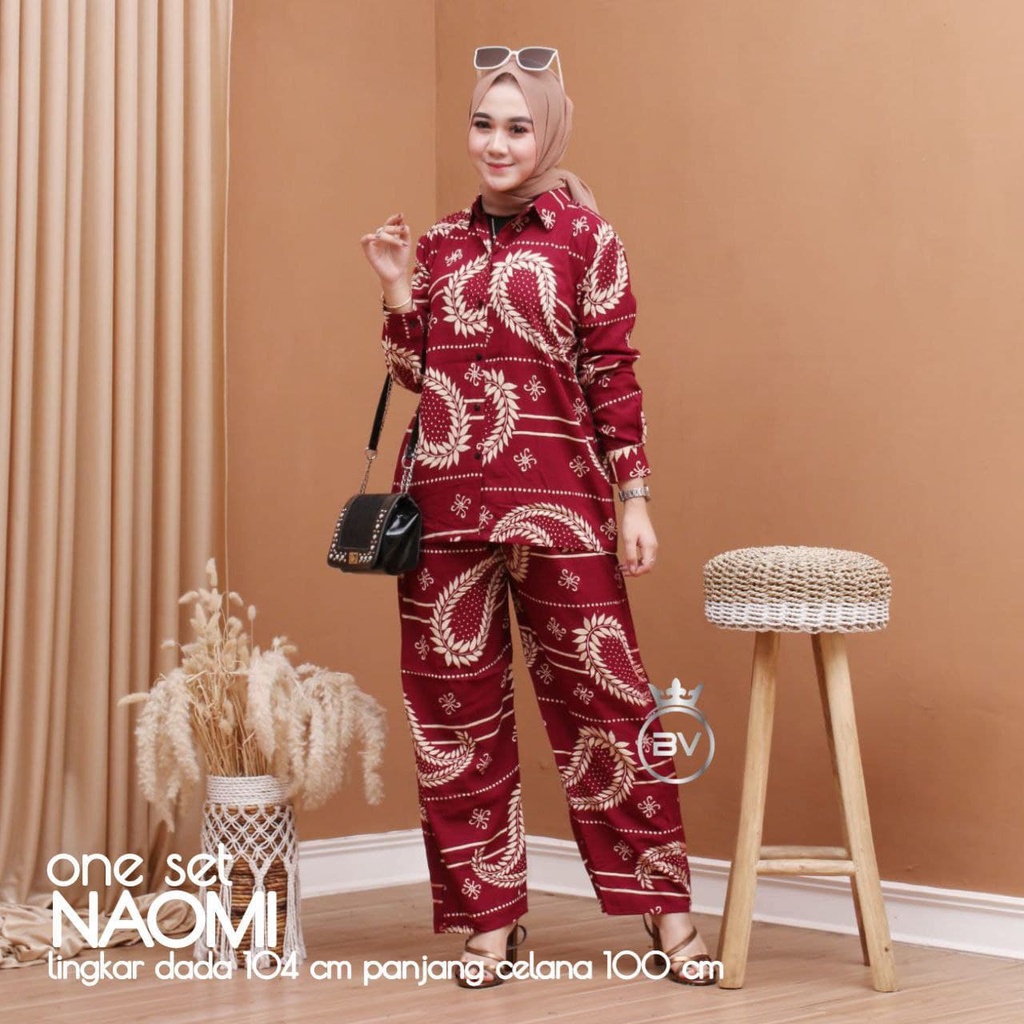 ONE SET  NAOMI 2 in 1 (ATASAN  + CELANA ) / SETELAN WANITA KEKINIAN / SET RAYON