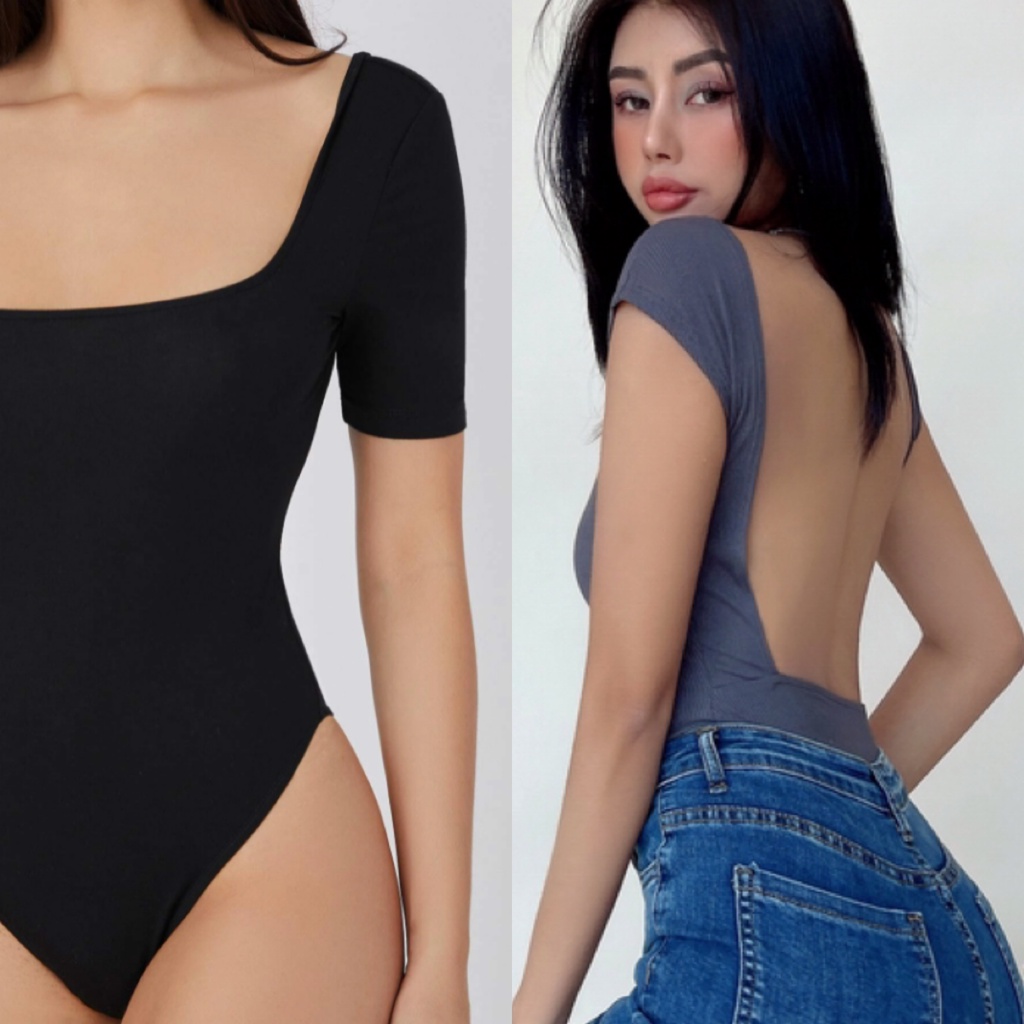 【LIVIAHOME】Korean Solid Sexy Low Back Rib-knit Bodysuit 7288