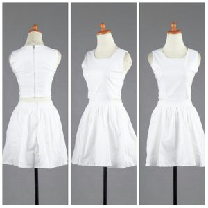TPMYXK Croptop Putih Atasan Putih   Rok tutu Rok Pendek Rok Putih   Setelan Putih Dress Putih Polos