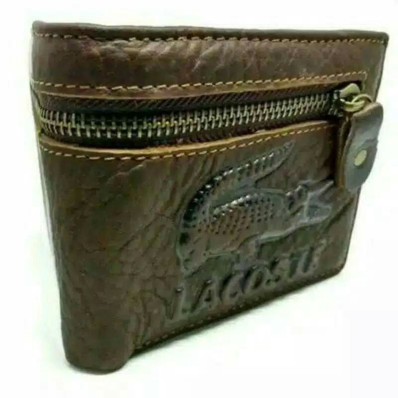 Dompet Kulit Asli Pria 3 Demensi logo Timbul Kulit Basah Seleting Luar