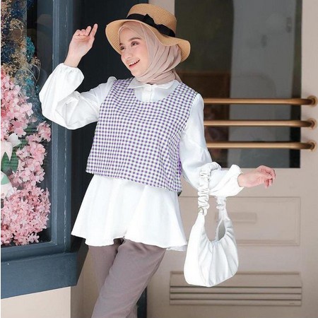 Yuzzu blouse/Atasan wanita kombinasi/Blouse kotak/Atasan kombinasi/Mat katun