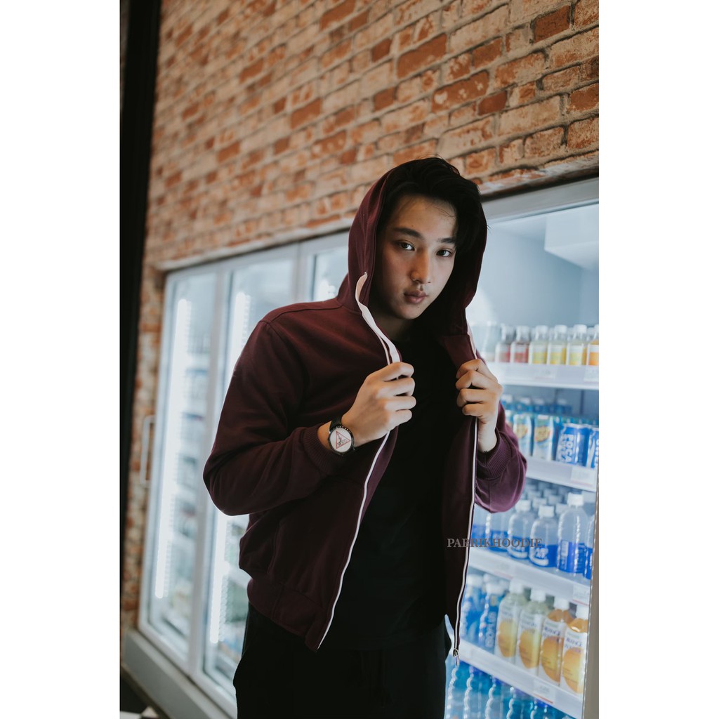 PABRIKHOODIE - JAKET HOODIE ZIPPER BURGUNDY POLOS {PRIA & WANITA} M - XXXL-2