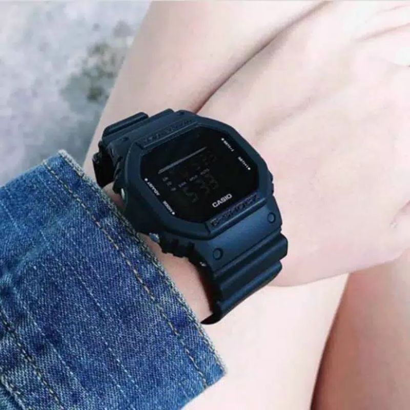 COD  CASIO FULL BLACK TIPIS KOTAK ANTI AIR RENANG JAM TANGAN PRIA WANITA