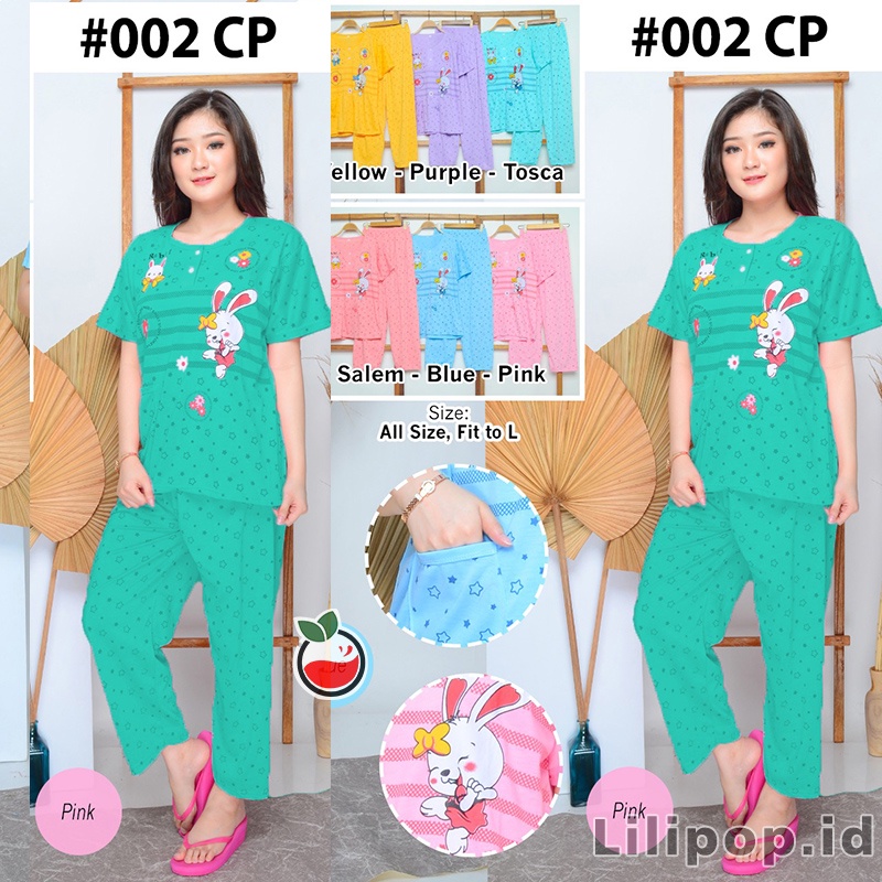 Baju Tidur Stelan Wanita Celana Panjang Baby doll Dewasa Piyama Allsize Cp Lilipop Sleep Wear-Rabbit tosca
