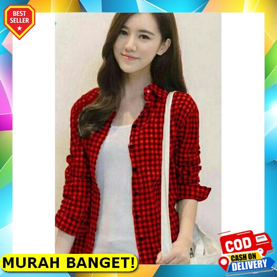 Kemeja Wanita Tebal Jumbo Atasan Big Size Terbaru Lengan Pendek Polos Kemeja Wanita Casual Blouse Pr