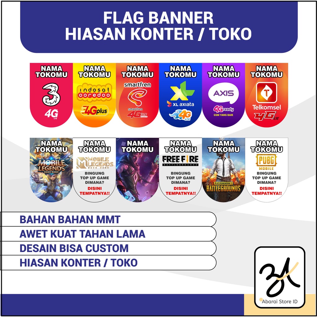 SPANDUK HIASAN KONTER PULSA ATAU KIOS PULSA AGEN BRILINK / FLAG BANNER / BANNER HIASAN KONTER RENDA 