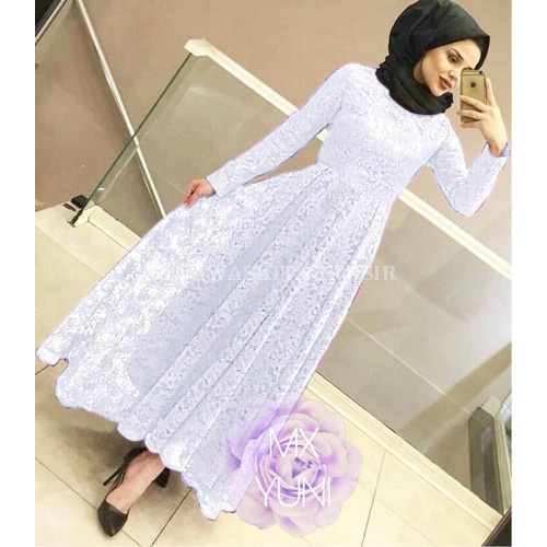 Memuaskan.. Arimbi Model Baju Gamis Brokat Modern Terbaru 2020 Ju OD783 Maxi Yuni Brukat Putih [Hija