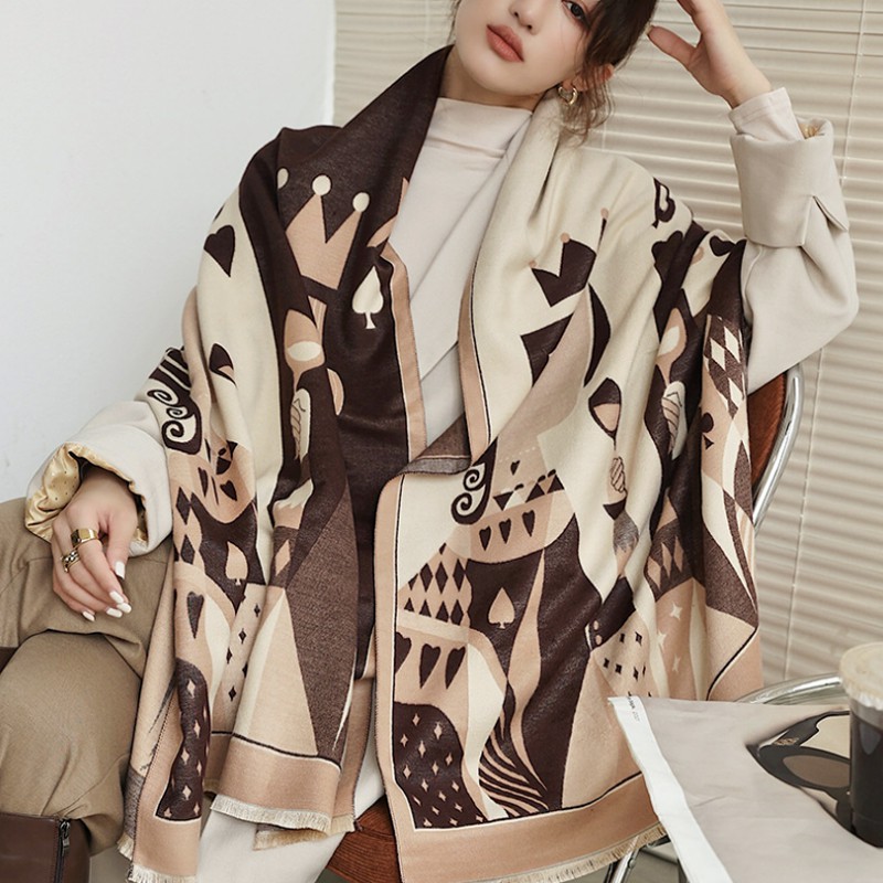 Syal &quot;Wilona&quot; 65 x 190 Anggun motif Kartu Remi yang mewah Bahan High Grade Cashmere Immitation