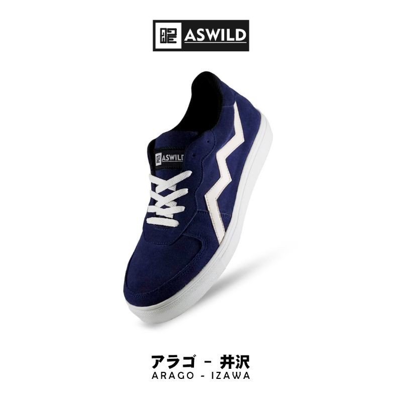 Sepatu Pria Sneakers Aswild Store - Izawa Navy List White Suede Premium