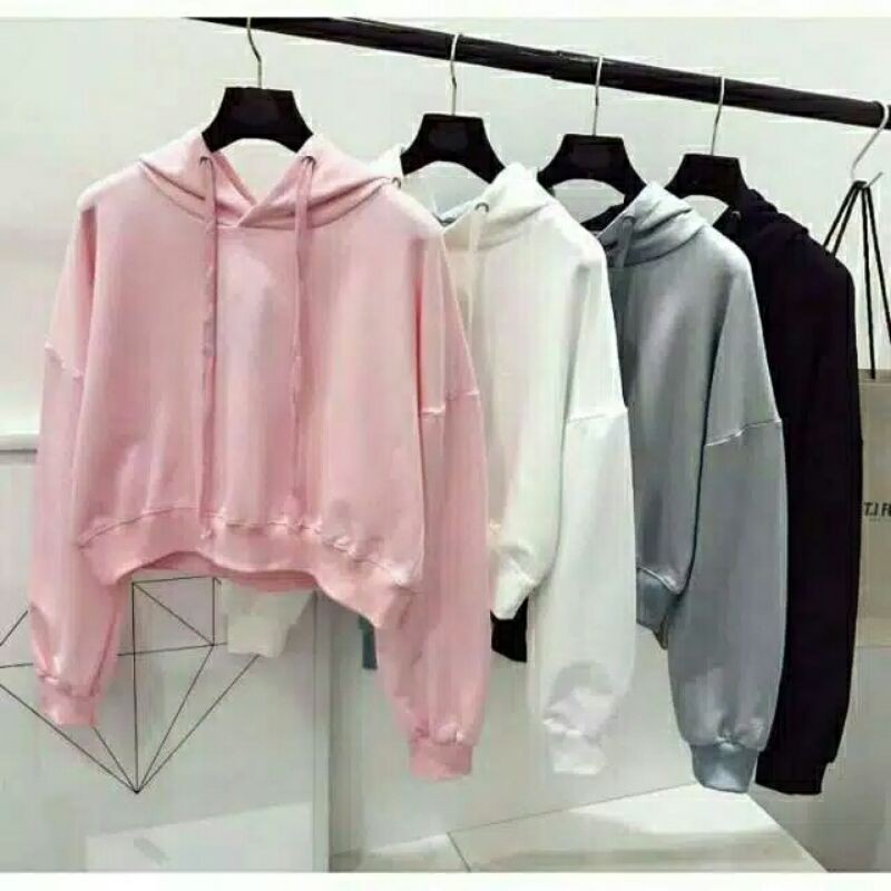 DNj - SWEATER HOODIE CROP GELOMBANG POLOS
