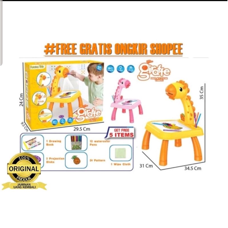 Mainan Anak Perempuan giraffe Menggambar Mewarnai mainan edukasi projector souvenir ulang tahun anak kado free crayon