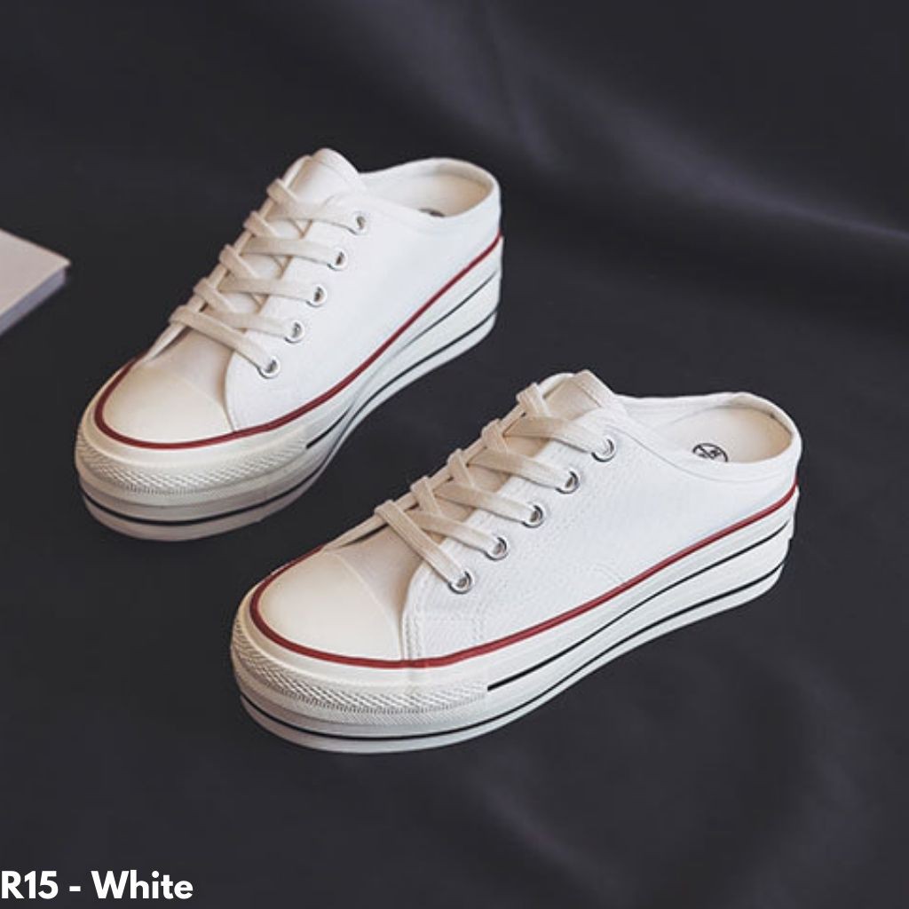 SEPATU SNEAKERS SELOP MODEL PLATFORM TINGGI GAYA KOREA KANVAS IMPORT WANITA KEKINIAN #R15