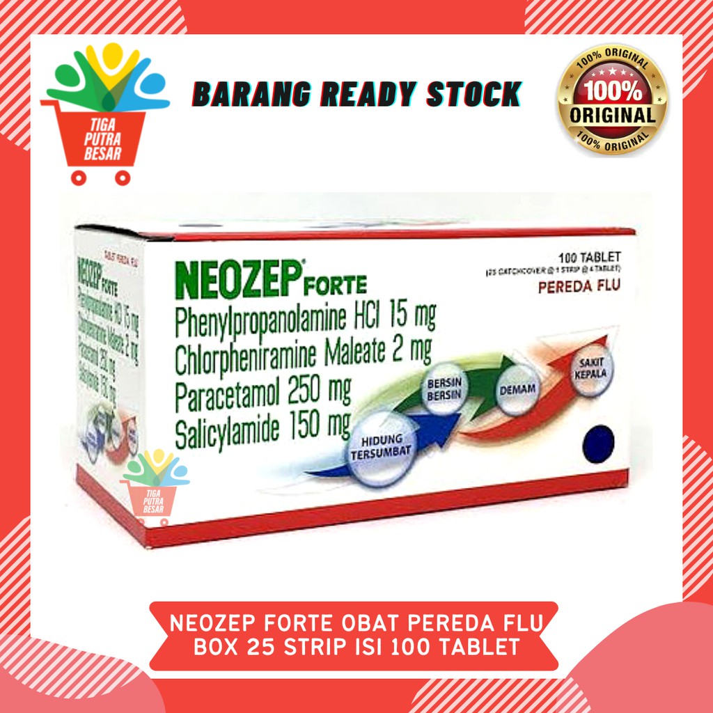 NEOZEP FORTE OBAT FLU SAKIT KEPALA DEMAM HIDUNG TERSUMBAT BOX 25 STRIP 100 TABLET