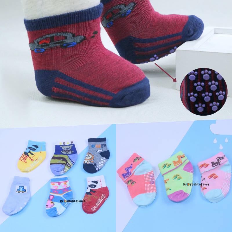 (ISI 6-12 PC) Kaos Kaki Bintik Karakter Bayi / SNI Tebal Baby Socks Anti Slip Kaus Kaki Perlengkapan Bayi Babycinnamon