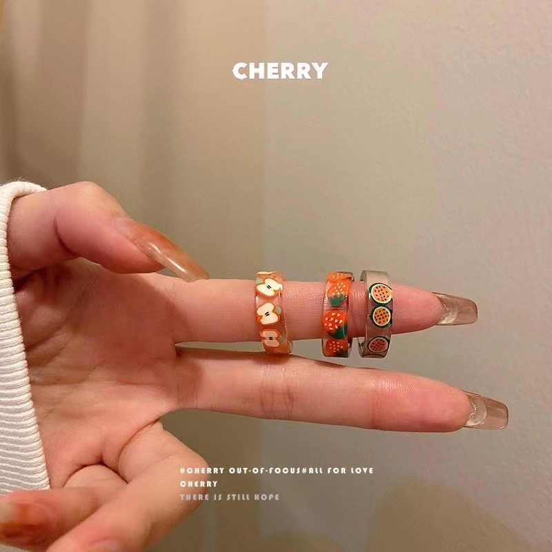 Cincin Bahan Akrilik Transparan Motif Buah