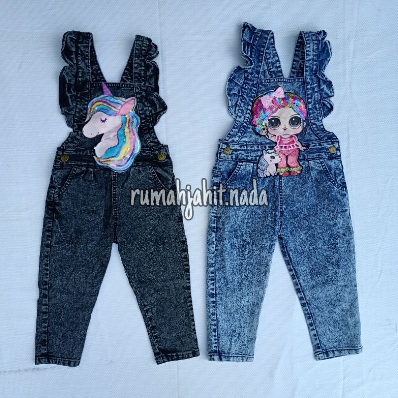 Overall frill jeans anak karakter