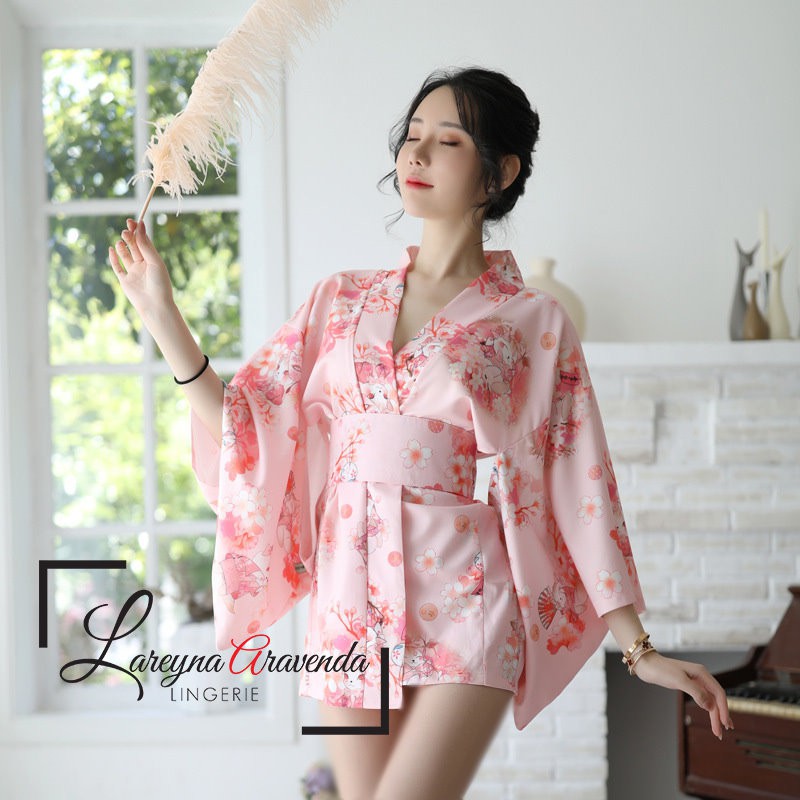 Set Lingerie + G String Sexy Model Kimono Mewah Sabuk Besar LG028