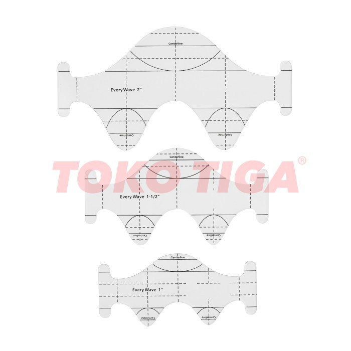 Penggaris / Quilting Template Model Wave Gelombang Isi 3 Pcs (QTSKEW3)