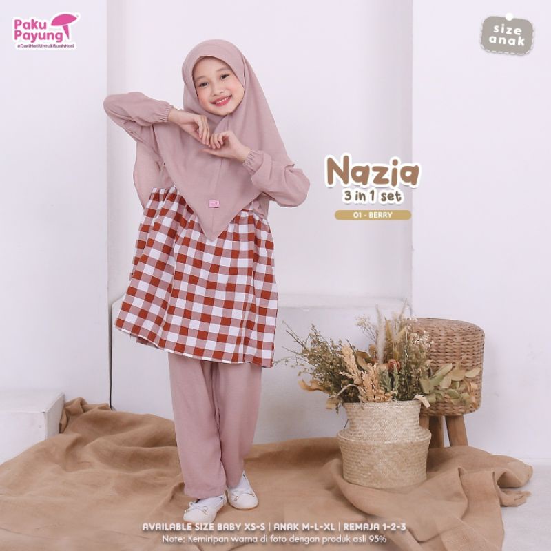 Set Tunik anak perempuan motif kotak Nazia Series Original Paku Payung