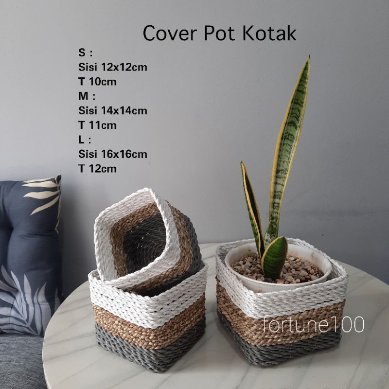 Cover Pot Seagrass Kotak / Keranjang Anyaman / Coverpot Anyam AK02