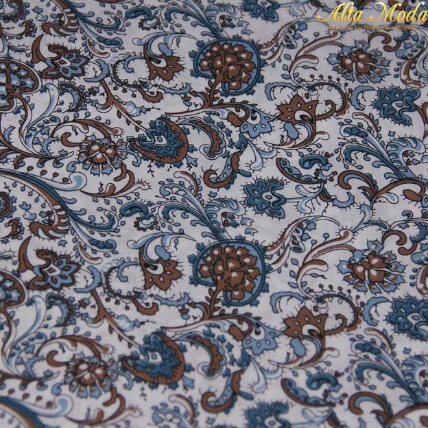 Katun Putih Motif Floral Batik Dark Turquoise (1M) (Alta Moda)