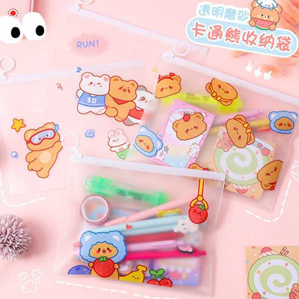 

MURAH..! TEMPAT PENSIL TEMPAT MASKER TRANSPARAN CUTE BEAR WATERPROOF BAG STP041
