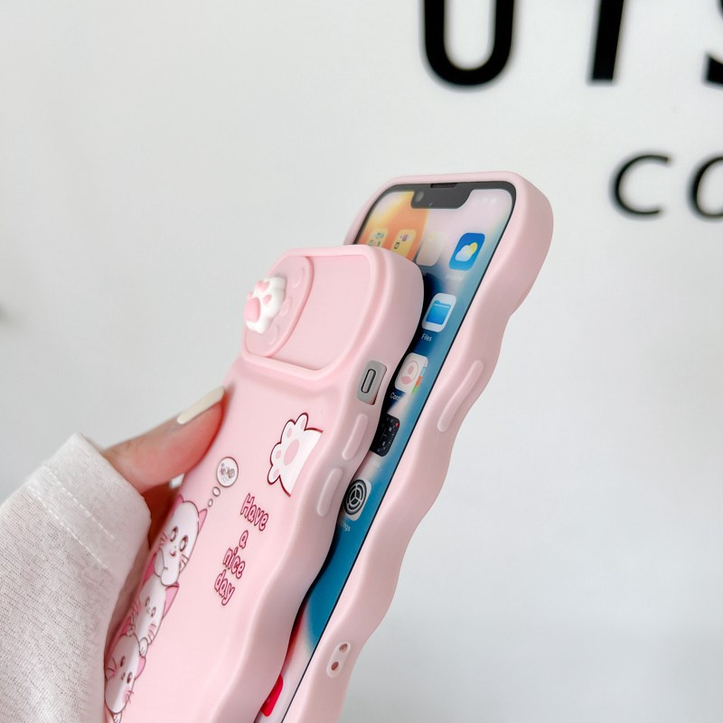 Soft Case Pelindung Kamera Motif Kucing Pink Untuk IPhone 11 12 13 14 Pro Max